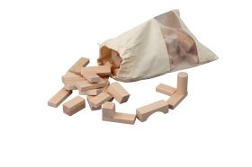 Holzbausteine natur im Baumwollbeutel