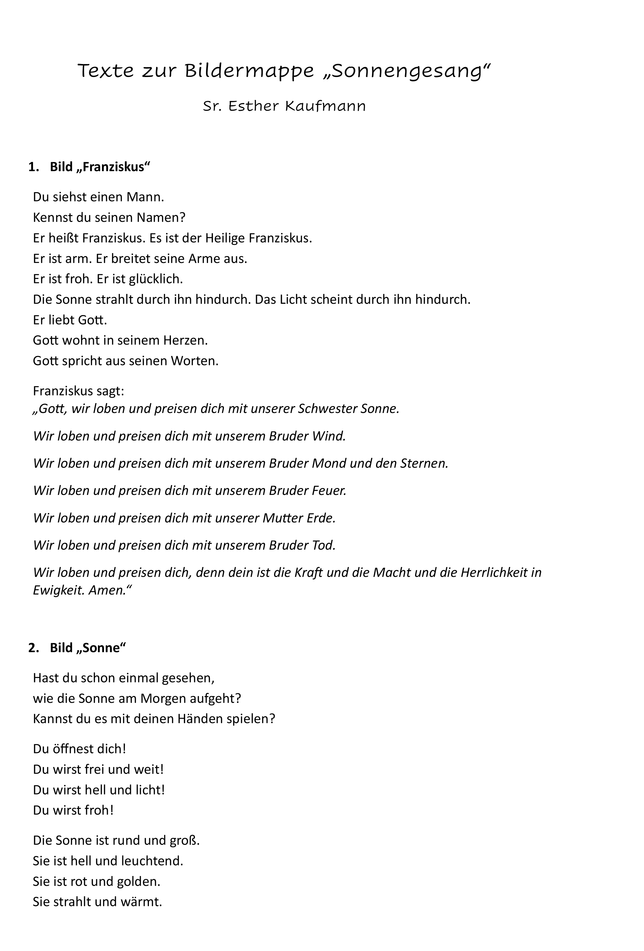 Vorschau der Begleittexte zur Bildermappe Sonnengesang