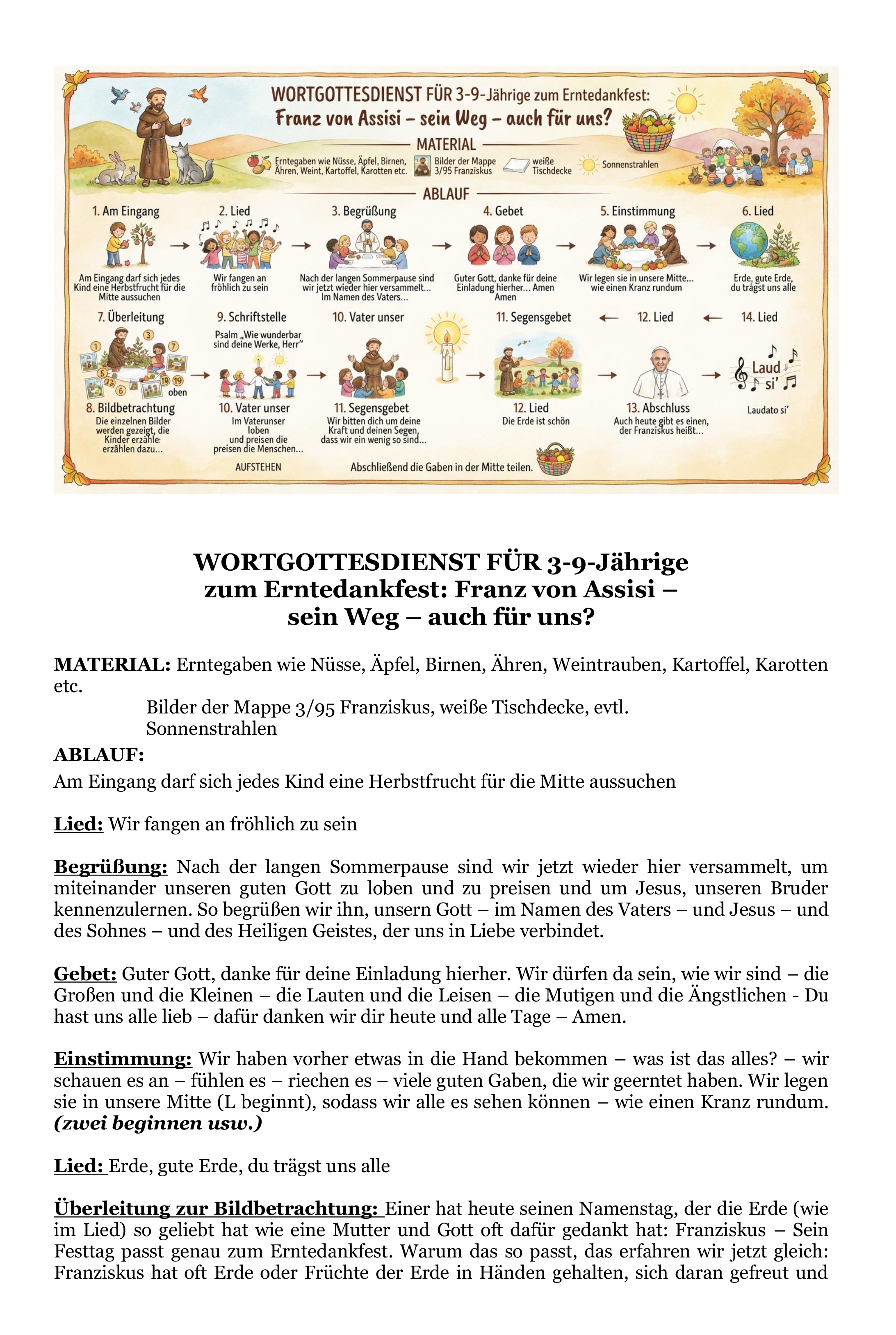 Vorschau des Wortgottesdienstes zu Franz von Assisi